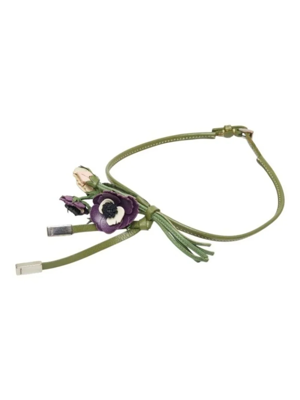 Prada Flower Motif Choker Necklace Bracelet Purple Ivory Green Leather